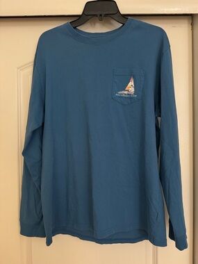 Southern Tide Teal-Blue Long Sleeve Pocket Tee with Sailboat Logo